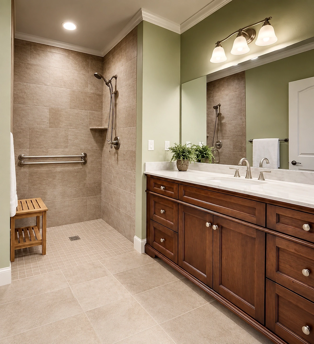 Curbless accessible bathroom